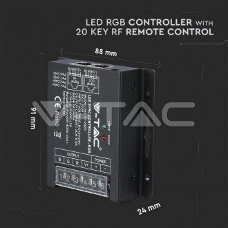 V-TAC LED RGB ovládač stmívač-3 kanály-12V:288W-24V:576W-VT-2420 VT-2420