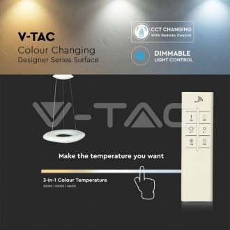 V-TAC Designový LED lustr 32W -3100LM-Stmívatelný-bílý SKU3958