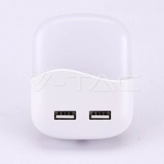 V-TAC LED noční světlo se senzorem 0.4W-10LM-2XUSB-hranaté SKU508