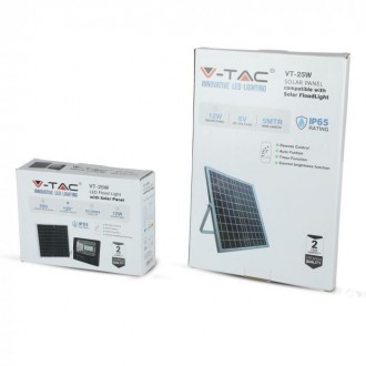V-TAC LED reflektor se solárním panelem 12W-4000K-IP65-černí VT-25W