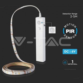 V-TAC LED pásek s pohybovým senzorem 1M 2,4W (4XAAA)-VT-8082 barevná teplota (К): teplá bílá VT-8082
