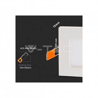 LED panel 12W-1000lm-IP20-VT-1207-čtvercový-podhledový-V-TAC barevná teplota (К): denní bílá / 4000K VT-1207