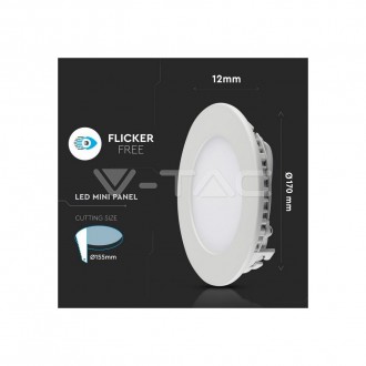 V-TAC LED panel stropní 12W-IP20-vestavný kulatý - bílý barevná teplota (К): studená bílá / 6400K VT-1207