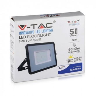 V-TAC LED reflektor-50W-120LM/W-IP65-černý-SAMSUNG CHIP-VT-56 barevná teplota (К): denní bílá / 4000K VT-56