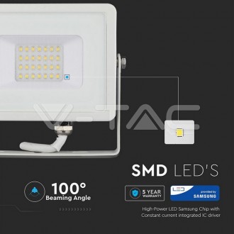LED reflektor 20W 1600LM-IP65-SAMSUNG CHIP-bílý-VT-20, V-TAC barevná teplota (К): denní bílá / 4000K VT-20