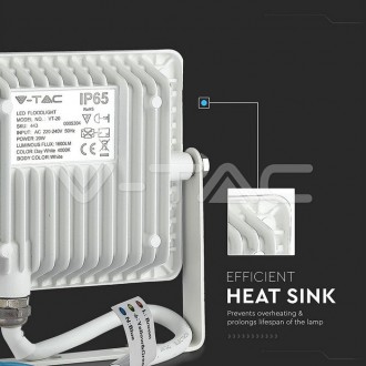 LED reflektor 20W 1600LM-IP65-SAMSUNG CHIP-bílý-VT-20, V-TAC barevná teplota (К): teplá bílá / 3000K VT-20