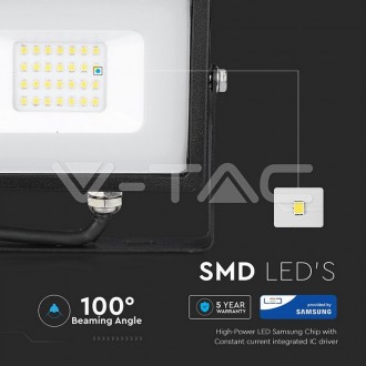 V-TAC LED reflektor 20W-1600LM-IP65-SAMSUNG CHIP-černý-VT-20 barevná teplota (К): denní bílá / 4000K VT-20