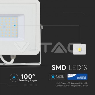 V-TAC LED reflektor 50W-4000LM-IP65-SAMSUNG CHIP-bílý-VT-50 barevná teplota (К): studená bílá / 6400K VT-50