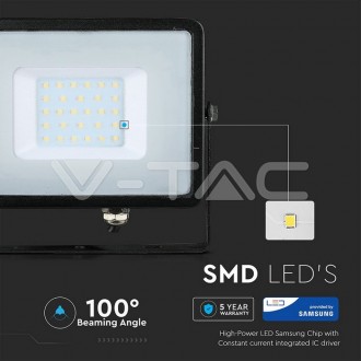 V-TAC LED reflektor 30W-2400LM-IP65-SAMSUNG CHIP-černý-VT-30-B barevná teplota (К): denní bílá / 4000K VT-30