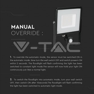 V-TAC LED reflektor se senzorem 50W -SMD-SAMSUNG CHIP-VT-50-S barevná teplota (К): teplá bílá / 3000K VT-50-S
