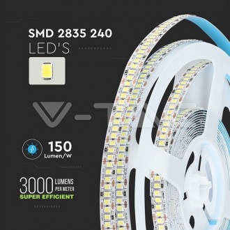 V-TAC LED pásek 18W-12V-3000LM/M-IP20-SMD2835 barevná teplota (К): denní bílá / 4000K VT-2835