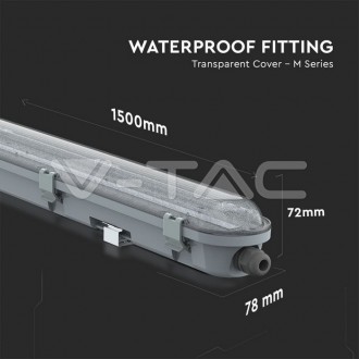 V-TAC Vodotěsné LED svítidlo-150cm-48W-4000K-pruhledné VT-150048