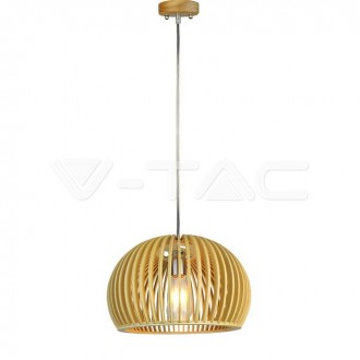 V-TAC Designový lustr E27 kulatý - materiál dřevo, hnedí SKU40531