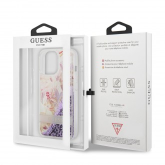 Guess Liquid Glitter Flower Zadní Kryt pro iPhone 13 Pro Purple