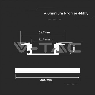 Hliníkový profil pro LED pásky- mléčně bílá 2000x24-7x7mm-VT-8106-V-TAC VT-8106