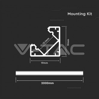 Hliníkový profil pro LED pásky- mléčně bílá 2000x19x19mm-VT-8114-V-TAC VT-8114