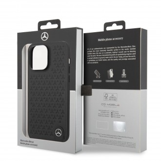 Mercedes Genuine Leather Star Zadní Kryt pro iPhone 14 Pro Max Black