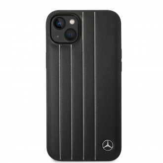 Mercedes Genuine Leather Star Zadní Kryt pro iPhone 14 Plus Black