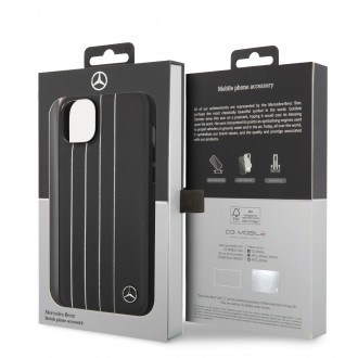 Mercedes Genuine Leather Star Zadní Kryt pro iPhone 14 Plus Black