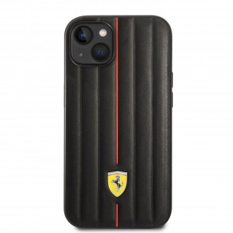 Ferrari Leather Embossed Stripes Zadní Kryt pro iPhone 14 Plus Black