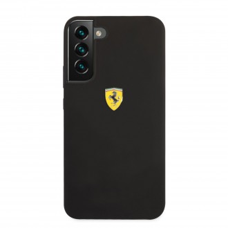 Ferrari Liquid Silicone Metal Logo Zadní Kryt pro Samsung Galaxy S22+ Black