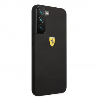 Ferrari Liquid Silicone Metal Logo Zadní Kryt pro Samsung Galaxy S22+ Black