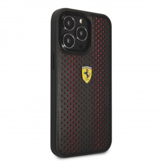 Ferrari PU Leather Perforated Zadní Kryt pro iPhone 14 Pro Max Red