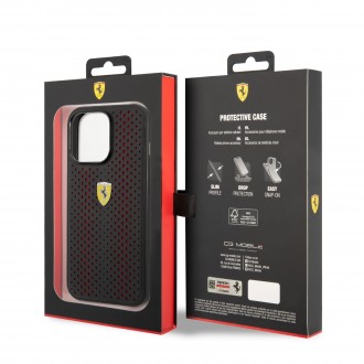 Ferrari PU Leather Perforated Zadní Kryt pro iPhone 14 Pro Max Red