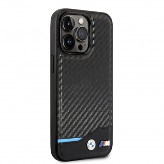 BMW M PU Carbon Blue Line Zadní Kryt pro iPhone 14 Pro Max Black