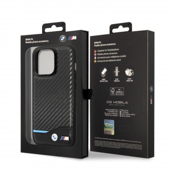 BMW M PU Carbon Blue Line Zadní Kryt pro iPhone 14 Pro Max Black