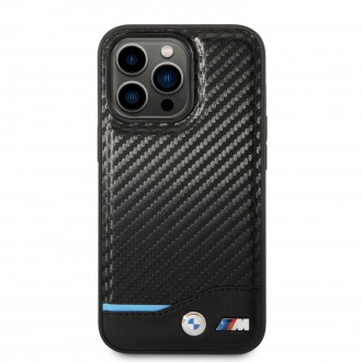 BMW M PU Carbon Blue Line Zadní Kryt pro iPhone 14 Pro Max Black