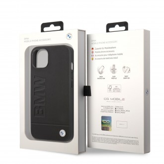 BMW Leather Hot Stamp Zadní Kryt pro iPhone 14 Plus Black