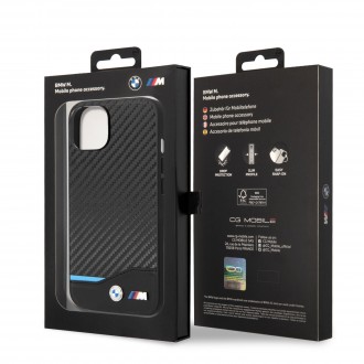 BMW M PU Carbon Blue Line Zadní Kryt pro iPhone 14 Black