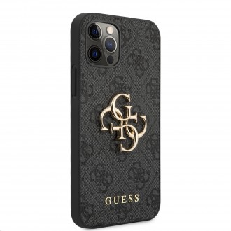 Guess PU 4G Metal Logo Zadní Kryt pro iPhone 12/12 Pro Grey