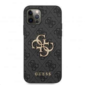 Guess PU 4G Metal Logo Zadní Kryt pro iPhone 12/12 Pro Grey