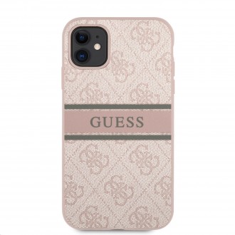 Guess PU 4G Printed Stripe Zadní Kryt pro iPhone 11 Pink