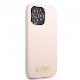 Guess Silicone Metal Logo MagSafe Kompatibilní Zadní Kryt pro iPhone 13 Pro Pink