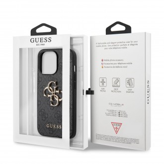 Guess PU 4G Metal Logo Zadní Kryt pro iPhone 13 Pro Grey
