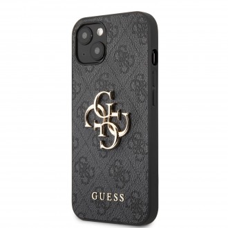 Guess PU 4G Metal Logo Zadní Kryt pro iPhone 13 Grey