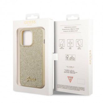 Guess PC/TPU Glitter Flakes Metal Logo Zadní Kryt pro iPhone 14 Pro Gold