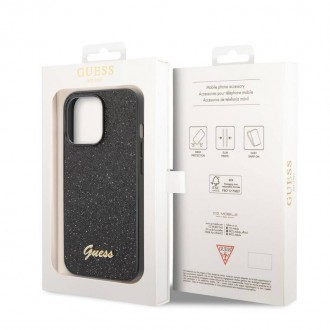 Guess PC/TPU Glitter Flakes Metal Logo Zadní Kryt pro iPhone 14 Pro Black