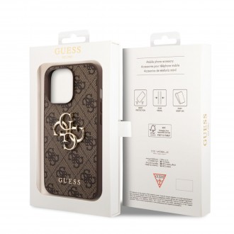 Guess PU 4G Metal Logo Zadní Kryt pro iPhone 14 Pro Brown