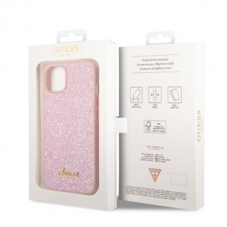 Guess PC/TPU Glitter Flakes Metal Logo Zadní Kryt pro iPhone 14 Plus Pink