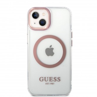 Guess Transparent MagSafe Kompatibilní Zadní Kryt pro iPhone 14 Plus Pink