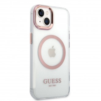 Guess Transparent MagSafe Kompatibilní Zadní Kryt pro iPhone 14 Plus Pink