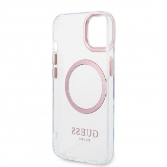 Guess Transparent MagSafe Kompatibilní Zadní Kryt pro iPhone 14 Plus Pink