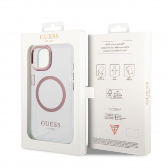 Guess Transparent MagSafe Kompatibilní Zadní Kryt pro iPhone 14 Plus Pink