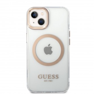 Guess Transparent MagSafe Kompatibilní Zadní Kryt pro iPhone 14 Plus Gold