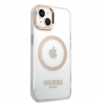 Guess Transparent MagSafe Kompatibilní Zadní Kryt pro iPhone 14 Plus Gold