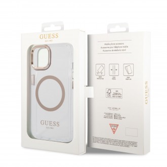 Guess Transparent MagSafe Kompatibilní Zadní Kryt pro iPhone 14 Plus Gold